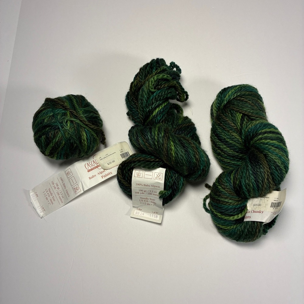 Baby Alpaca Chunky Yarn Lot 3 skeins Cascade Yarns Paints knit crochet green